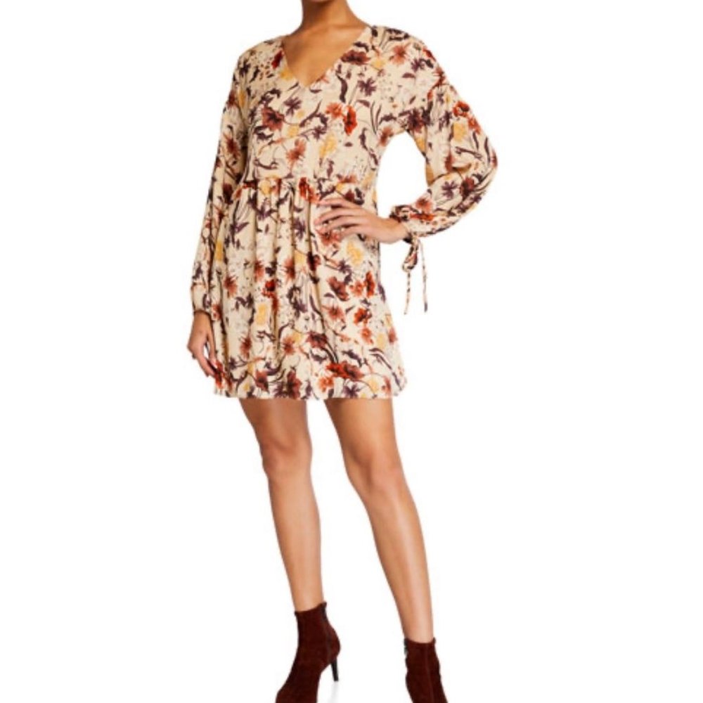 NEW Glamorous Floral Fit & Flare Dress Tan, Small